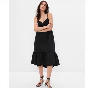 GAP Black Deep V-Neck Cami Midi Dress